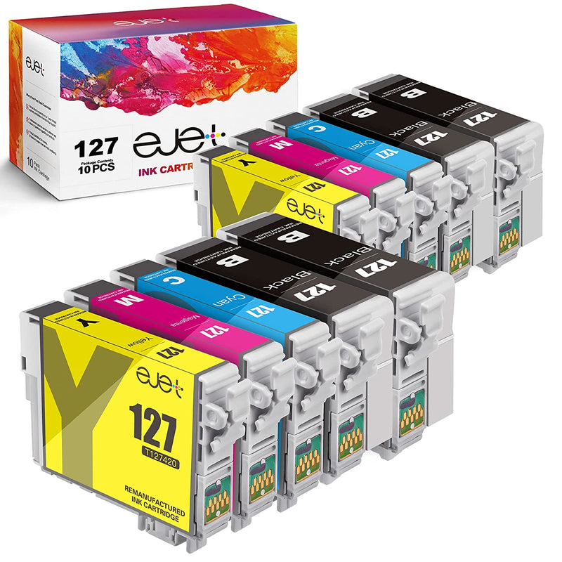 10 Pack 127 Ink Cartridge Replacement For Epson 127 T127 For Nx530 625 Wf 3520 Wf 3530 Wf 3540 Wf 7520 645 545 630 840 845 Printer Tray4 Large Black 2 Cyan 2