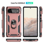 Jusy Case For Google Pixel 6 With Ring Holder Kickstand And Metal Plate For Car Mount With 1 Sreen Protector 1 Camera Protector Double Layer Protection Google Pixel 6 For Women Rose Gold