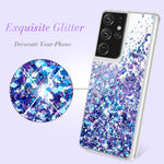 Caka Case For Galaxy S21 Ultra Glitter Case For Women Girls Bling Liquid Sparkle Luxury Fashion Flowing Floating Shining Glitter Quicksand Clear Phone Case For Samsung Galaxy S21 Ultra Blue Purple