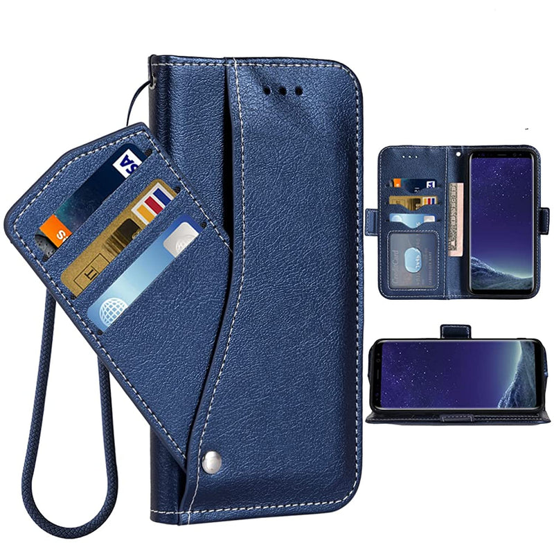 Samsung Galaxy J7 Star J 7 Crown 7J Refine 2018 J7V V 2Nd Gen Wallet Case Wrist Strap Lanyard Flip Cover Card Holder Cell Phone Cases For Glaxay Aura S767Vl Sm J737V Blue