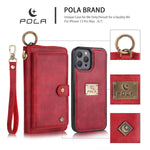 Compatible With Iphone 13 Pro Max Wallet Case Pu Lether With Multi Function Zipper Purse 13 Card Slots Kickstand Detachable Magnetic Cover Wristlets Red Iphone 13 Pro Max