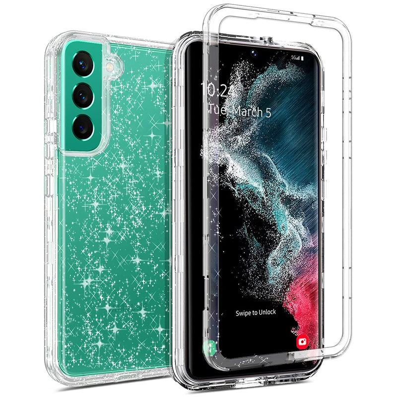Coolwee Crystal Glitter Full Protective Case For Galaxy S22 Plus Heavy Duty Hybrid 3 In 1 Rugged Shockproof Women Girls Transparent For Samsung Galaxy S22 Plus 6 6 Inch Shiny Clear Bling Sparkle