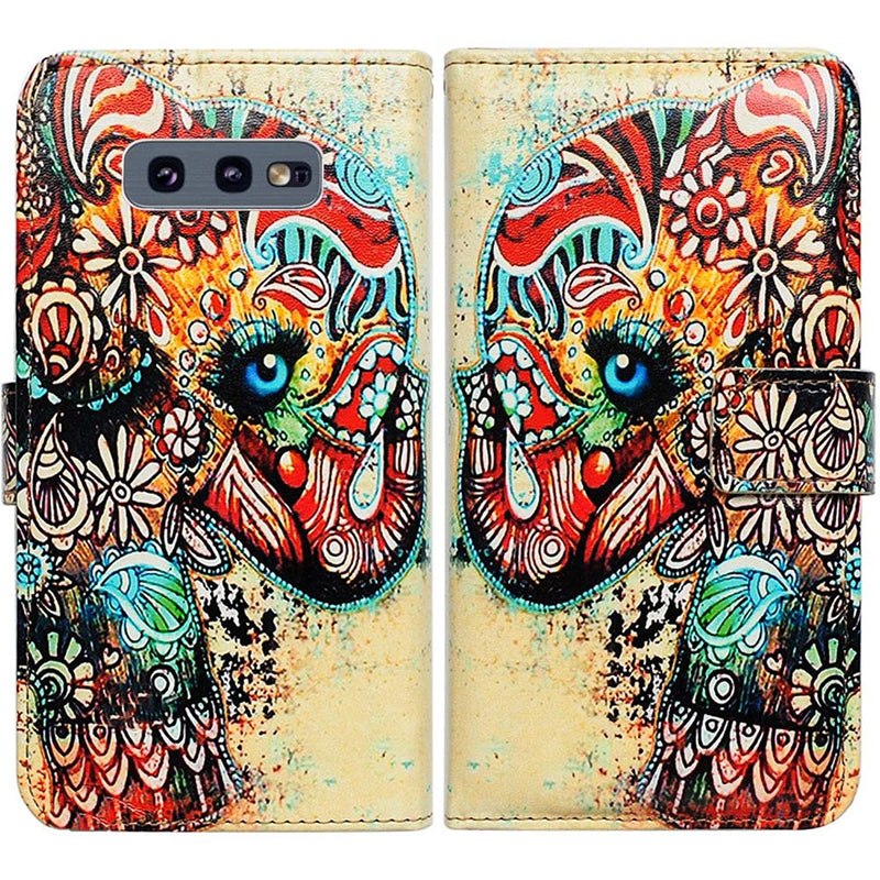 New Galaxy S10E Wallet Case Tribal Floral Elephant Flip Leather Case Wall