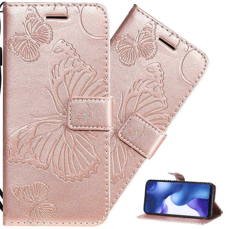 Lemaxelers Galaxy A03 Case Samsung A03 Wallet Case Pu Leather Elegant Embossed Magnetic Cover With Flip Kickstand Card Holder Cover For Samsung Galaxy A03 Big Butterfly Rose Gold Kt