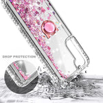 Nznd Case For Samsung Galaxy S22 5G With Tempered Glass Screen Protector Maximum Coverage Ring Holder Wrist Strap Sparkle Glitter Flowing Liquid Quicksand Women Girls Cute Case Rose Gold