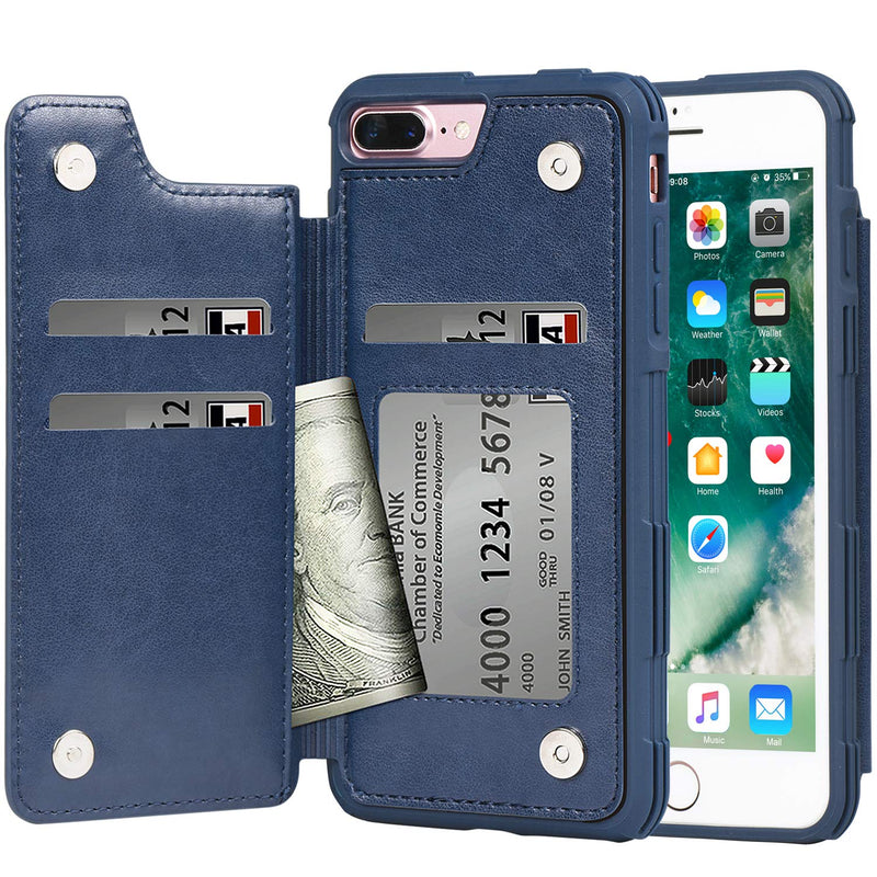 Case For Iphone 7 Plus Iphone 8 Plus Wallet Case With Pu Leather Card Pockets Shockproof Back Flip Cover For Iphone 7 Plus 8 Plus 5 5 Inch Blue