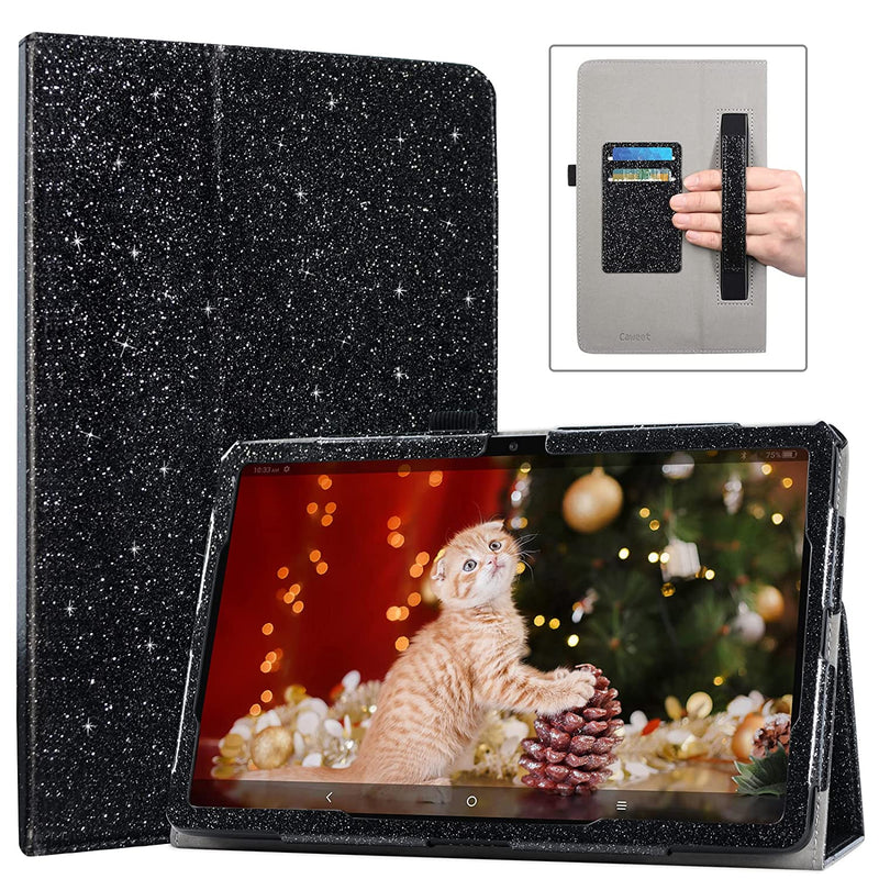 New Case For Tcl Tab Pro 5G Tablet 2021 Released By Verizon Cute Leather Stand Cover With Auto Wake Sleep Hand Strap Card Slot Glitter Black