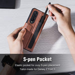 Erhu For Samsung Galaxy Z Fold 3 Case Kickstand S Pen Pocket Design Luxury Leather Shockproof Full Protective Cover For Galaxy Z Fold 3 5G 2021 Black