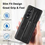 Makavo Designed For Samsung Galaxy Z Fold 3 5G Case With S Pen Holder Pen Not Included Luxury Pu Leather Slim Thin Hard Cover Shockproof Protective Phone Case Black