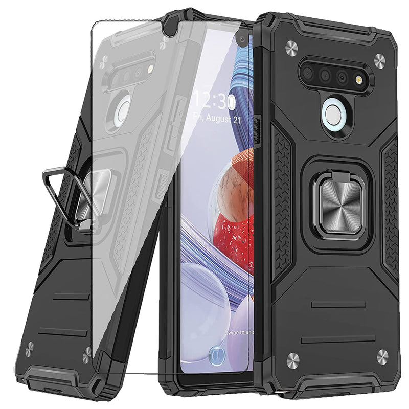 Lg Stylo 6 Stylo6 Plus K71 Stylus Case And Tempered Glass Screen Protector Cover Cell Accessories Ring Holder Kickstand Phone Cases For Lgstylo6 6 6Plus 6X Six 2020 Black