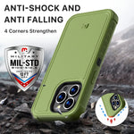 Mybat Pro Shockproof Maverick Series Case For Iphone 13 Pro Max With Belt Clip Holster And Tempered Glass 6 7 Inch Heavy Duty Military Grade Drop Protective Case 360 Rotating Kickstand Green