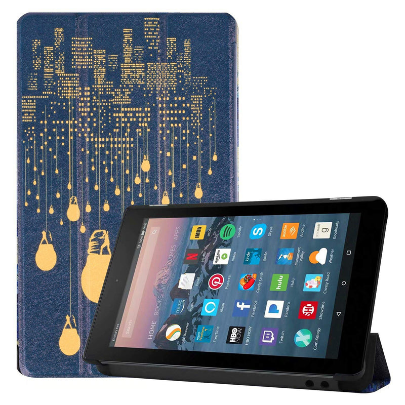 New For Amazon Kindle Fire 7 Case 2019 2017 Release 9Th 7Th Generation Pu Leather Cover With Auto Wake Sleep City Night