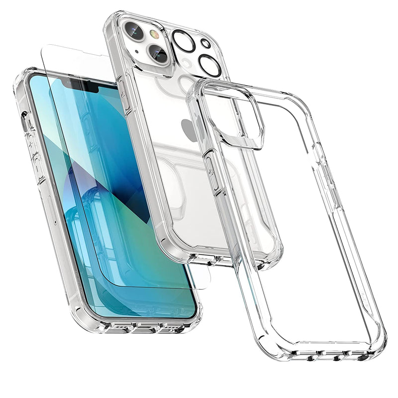 Oretech Designed For Iphone 13 Case With 2 X Tempered Glass Screen Protector Camera Lens Protector For Iphone 13 Cover Hard Pc Soft Tpu Shockproof Transparent Non Slip Case For Iphone 13 6 1 Clear