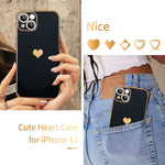 Gurgitat Heart Girls Case For Iphone 13 6 1 Aesthetic Love Hearts Design Pattern Black Gold Cute Cases Girly Designer Pretty Women Girl Trendy Unique Fashion Cover Screen Protector For Iphone 132In1
