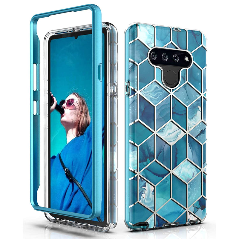 Case For Lg Stylo 6 Case Dual Layer Hybrid Bumper Clear Cute Girls Boys Navy Blue Marble Design Soft Tpu Hard Back Heavy Duty Anti Scratch Shockproof Protective Phone Case Blue Marble