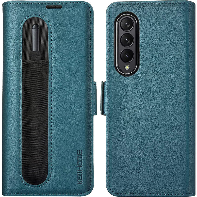 Kezihome Samsung Galaxy Z Fold 3 5G Case With S Pen Holder Galaxy Z Fold 3 Wallet Case Rfid Blocking Pu Leather Card Slot Flip Magnetic Phone Cover Compatible With Z Fold 3 5G 2021 Myrtle Green