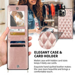 Hoggu Compatible With Iphone 13 Pro Case Wallet With Card Holder Kickstand Quilted Leather Luxury Case For Women Removable Crossbody Wrist Strap Shockproof Square Protective Phone 6 1 Rose Gold