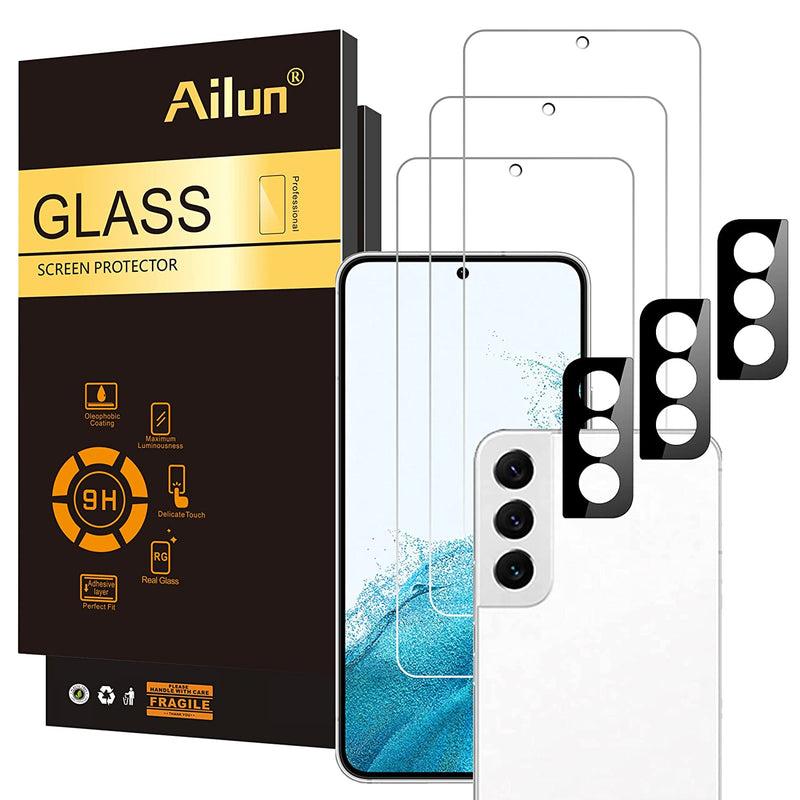Ailun Glass Screen Protector For Galaxy S22 5G 6 1 Inch Display 3Pack 3Pack Camera Lens Tempered Glass Fingerprint Unlock Compatible 0 25Mm Clear Case Friendly Not For S22 Ultra