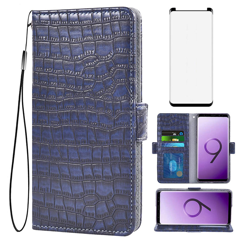New For Samsung Galaxy S9 Plus Wallet Case With Tempered Glass