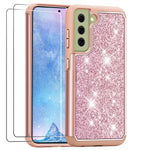 J D Case Compatible For Samsung Galaxy S21 Fe Case Glittering Armorbox With 2 Pack Glass Screen Protector For Girls And Women Dual Layer Anti Shock Hybrid Case Not For Galaxy S21 Rose Gold