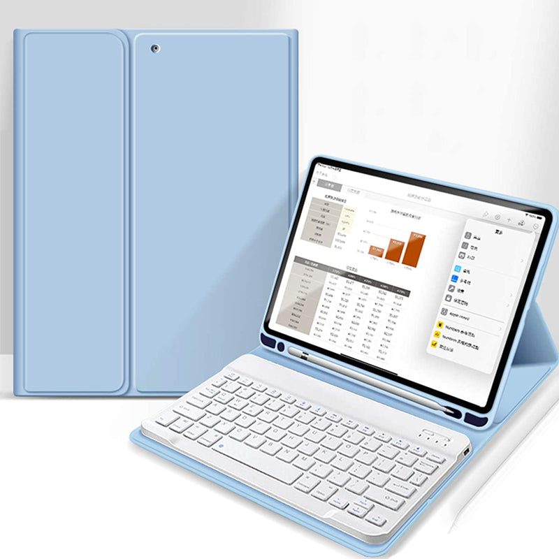 Case For Ipad Pro 11 3Rd 2Nd 1St Generation Stand Folio Detachable Wireless Bluetooth Keyboard Cover Soft Tpu Back Case With Pencil Holder For Ipad Pro 11 Inch 2021 2020 2018 Sky Blue