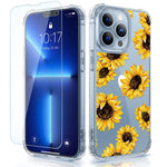 Caka Designed For Iphone 13 Pro Max Case With Screen Protector Sunflower Clear Flower Floral For Women Girls Soft Tpu Protective Cover Phone Case Compatible With Iphone 13 Pro Max 6 7 Sunflower