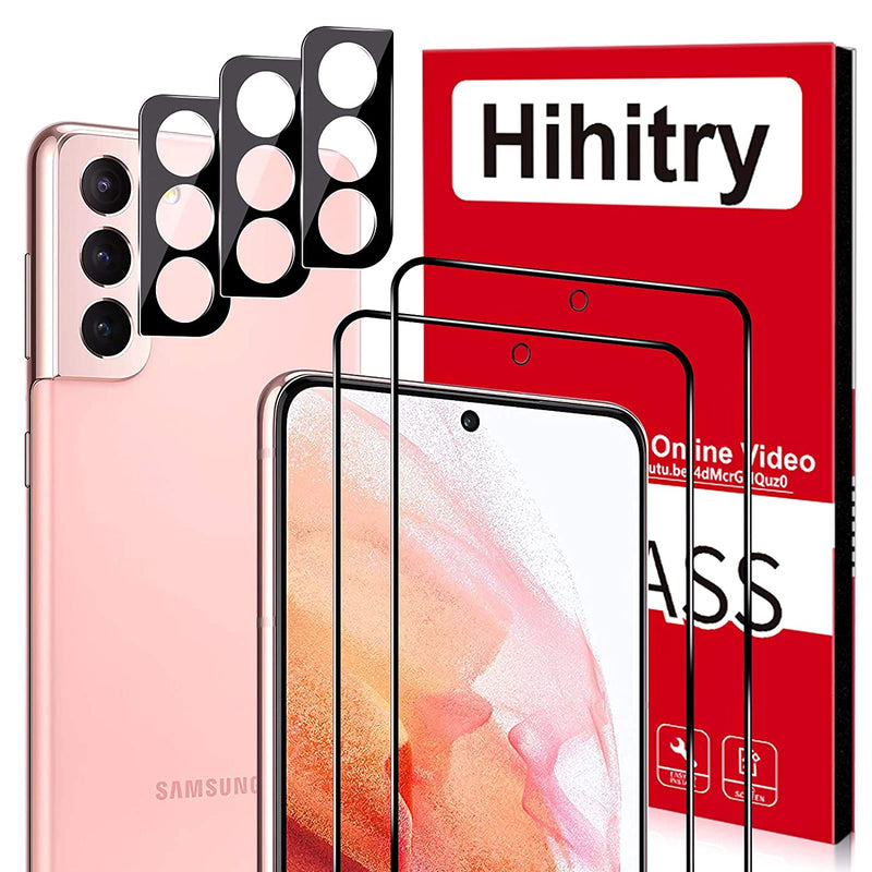 Hihitry Tempered Glass Compatible For Samsung Galaxy S216 2 2 Pack Screen Protector 3 Pack Camera Lens Protector Full Coverage Support Fingerprint Unlock Not For Samsung S21 Plus S21 Ultra