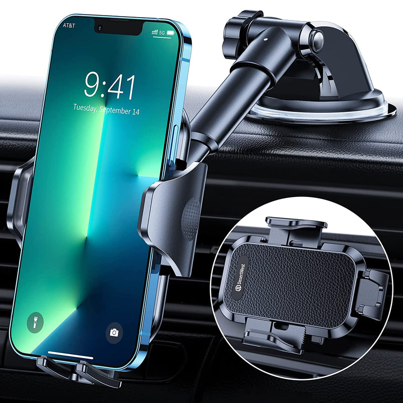 Desertwest Car Phone Holder Mount Thick Case All Phones Friendly Cell Phone Holder Car Dashboard Windshield Air Vent Long Arm Fit With All Cell Phones Iphone 13 Pro Max Galaxy S20 S22 Ultra