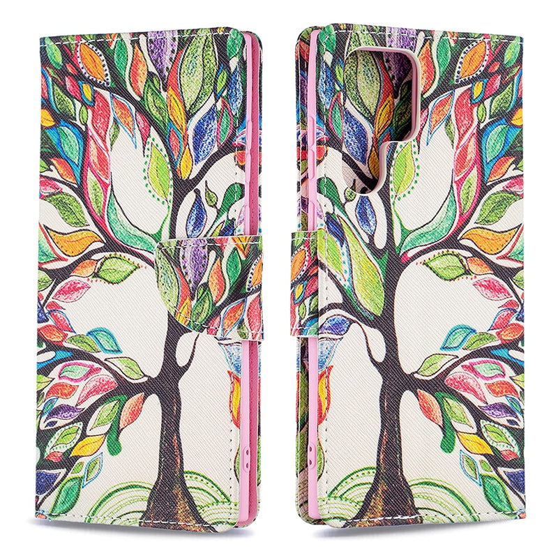 Lemaxelers Galaxy S22 Ultra Case Slim Wallet Case With Card Cash Holder Slots Premium Pu Leather Flip Kickstand Protective Slim Shockproof Case For Samsung Galaxy S22 Ultra 5G Painting Tree Bf