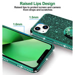 Bostone Phone Case For Iphone 13 Glitter Protective Case With 360 Degree Ring Stand For Women Girls Shockproof Tpu Bumper Case For Iphone 13 6 1 Inch Dark Green