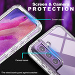 Ezavan Designed For Samsung Galaxy S21 Fe Case 5G 2 In 1 Crystal Clear Slim Shockproof Soft Tpu Back Hard Pc Frame Protective Cover Case With Metal Kickstand For Samsung Galaxy S21 Fe 5G 2021