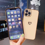Luxury Electroplate Edge Bumper Case Compatible With Iphone 13 Pro Max Case Cute Plating Gold Love Heart On Side Back Full Camera Lens Protection Ultra Thin Slim Fit Soft Tpu Phone Cover Black