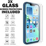 Cellever Silicone Case For Iphone 13 2X Glass Screen Protectors Included Drop Tested Shockproof Protective Matte Gel Rubber Phone Cover With Soft Anti Scratch Microfiber Interior Navy Blue
