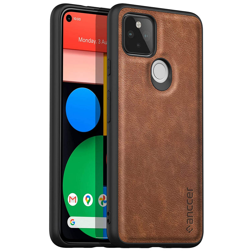 Latagui Compatible With Google Pixel 5 Case Drop Proof Protection Anti Slip Surface Soft And Slim Full Cover Leather Case For Google Pixel 5 Brown