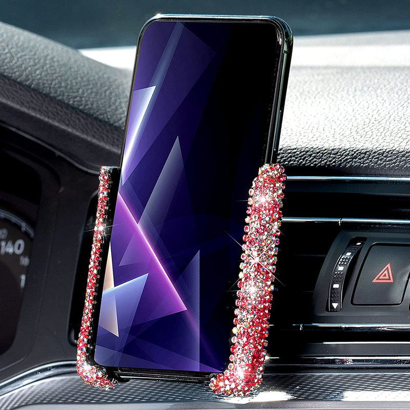Bling Car Phone Holder Mini Car Air Vent Cellphone Mount 360 Adjustable Automatic Car Stand Phone Holder Rhinestone Crystal Convenient Universal Car Accessories For Women And Girls Pink