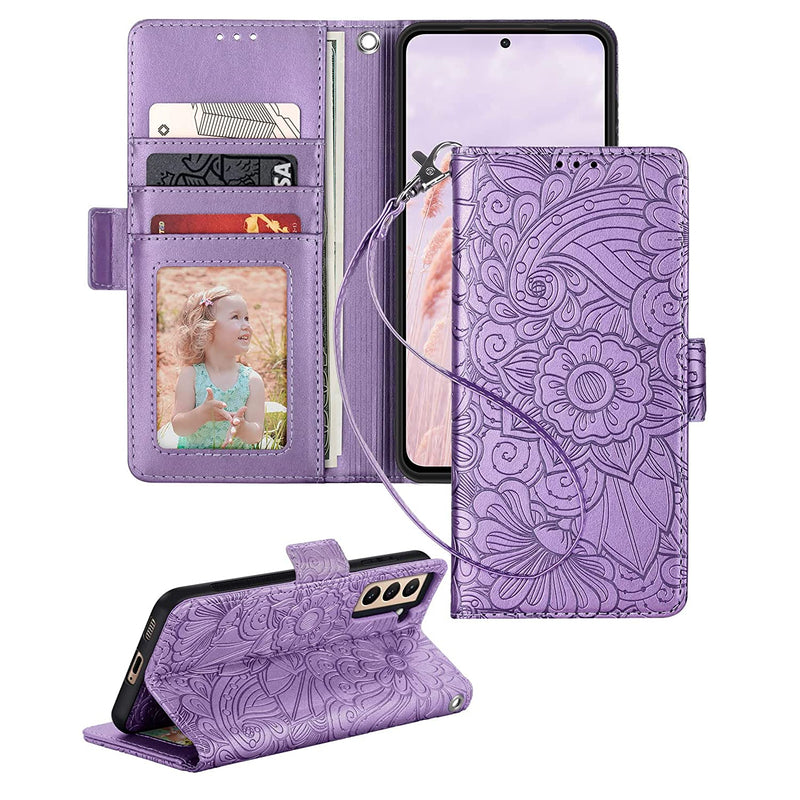 Petocase Compatible With Samsung Galaxy S21 5G Wallet Case Embossed Mandala Floral Leather Folio Flip Wristlet Shockproof Protective Id Credit Card Slots Holder Cover For Galaxy S21 5G 6 2 Purple