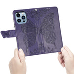 Digplus Compatible For Iphone 13 Pro Max Wallet Case Butterfly Flower Embossed Leather Wallet Case Flip Protective Phone Cover With Card Slots And Kickstand For Iphone 13 Pro Max 6 7 Purple
