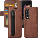 Malewolf Compatible With Samsung Galaxy Z Fold 3 Case With S Pen Holder Pu Leather Flip Wallet Case With Card Holders Rfid Blocking Shockproof Phone Cover For Galaxy Z Fold 3 5G 2021 Brown