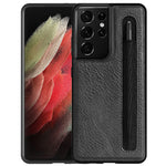 Cloudvalley For Galaxy S21 Ultra 5G Case With S Pen Holder Slim Soft Tpu And Leather Hybrid Pen Slot Case Black