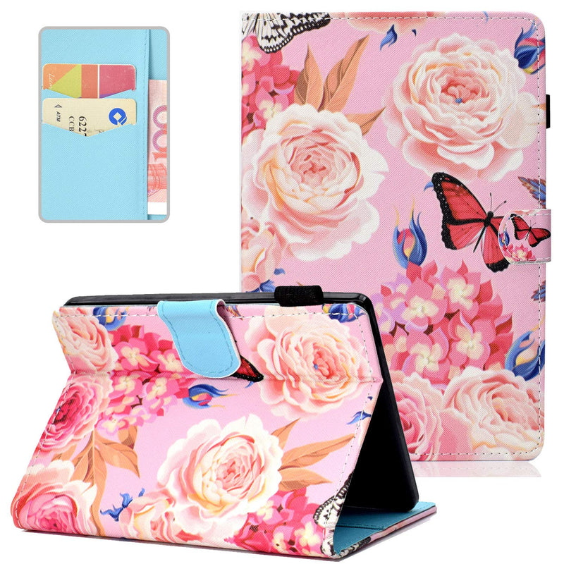 Kobo Clara Hd Case Slim Lightweight Auto Sleep Wake Card Pocket Smart Shell Folio Folding Stand Shockproof Protective Case Cover With Pencil Holder For Kobo Clara Hd Tablet Pink Flower