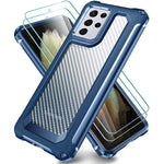 Samsung Galaxy S21 Ultra Case Supbec Carbon Fiber Shockproof Protective Cover With Screen Protector X2 Military Grade Protection Anti Scratch Phone Case For Samsung S21 Ultra 5G 6 8 Blue