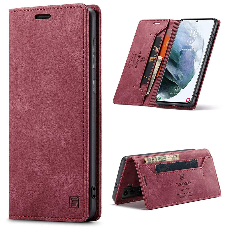 Haii Case For Galaxy S21 Ultra Pu Leather Folio Flip Wallet Case With Card Holster Stand Kickstand Magnetic Closure Shockproof Phone Cover For Samsung Galaxy S21 Ultra 5G 6 8 Inch Red