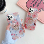 Guppy Compatible With Iphone 13 Pro Max Flower Case Cute Glitter Butterfly Floral 360 Degree Rotating Diamond Ring Holder Kickstand Soft Bumper Protective Cover 6 7 Inch White Ql3317 I13Pm 2
