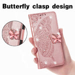 Ysnzaq Samsung Galaxy Z Fold3 5G Wallet Phone Case 3D Butterfly Embossed Pu Leather Magnetic Clasp Case With Credit Card Slots Holder Cover For Samsung Galaxy Z Fold3 5G Rhinestone Rose Gold