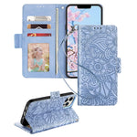 Petocase For Iphone 13 Pro Max Wallet Case Embossed Mandala Floral Leather Folio Flip Wristlet Shockproof Protective Id Credit Card Slots Holder Cover For Iphone 13 Pro Max 6 7 Blue