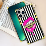 Kanghar Compatible With Iphone 13 Pro Case Pink Lips Luxury Square Elegant Soft Tpu Full Body Shockproof Protective Metal Decoration Corner Back Cover Case For Iphone 13 Pro Case