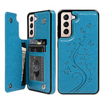 Compatible With Samsung Galaxy S21 Fe 5G Wallet Case Case With Card Holder Embossed Butterfly Premium Pu Leather Slim Folio Shockproof Kickstand Protective Cover For Galaxy S21 Fe Blue