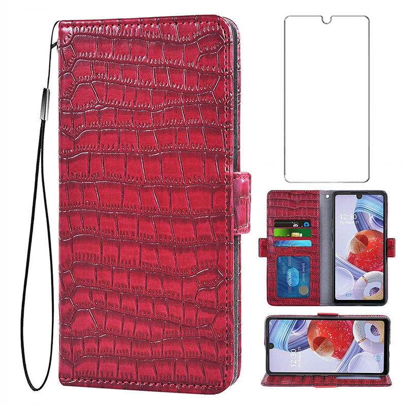 Lg Stylo 6 Stylo6 Plus K71 Stylus Wallet Case With Tempered Glass Screen Protector And Flip Cover Card Holder Cell Accessories Phone Cases For Lgstylo6 6 6Plus Six 2020 Red