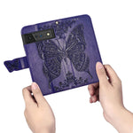 Haotp Wallet Case For Google Pixel 6 Pu Leather Wallet Flip Protective Phone Case Wrist Strap Card Slots Holder Pocket Emboss Butterfly Flower Stand Case For Google Pixel 6 Purple