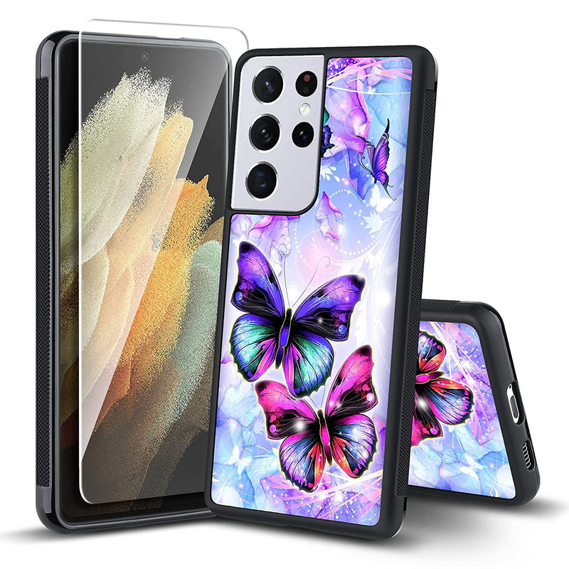 Itelinmon Samsung Galaxy S21 Ultra 5G Case 2021 6 8 Inch Butterfly Design With Screen Protector Tire Skid Outline Bumper Shockproof Thin Hard Pc Flexible Tpu Edges Phone Case